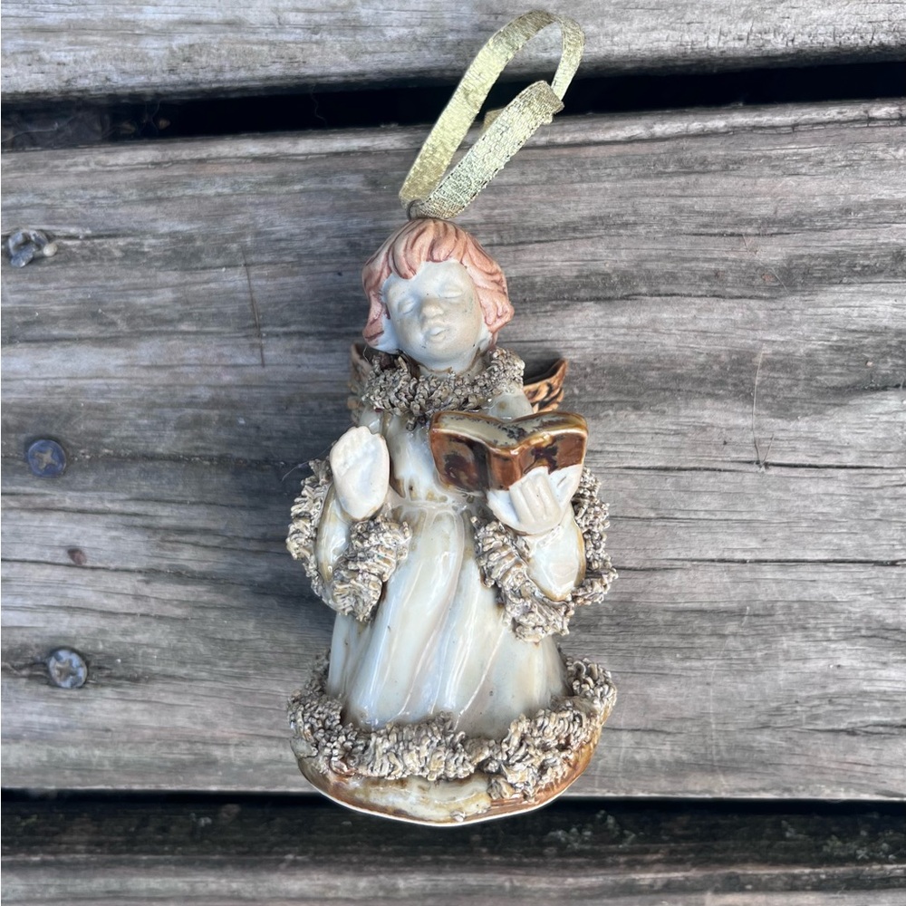 VINTAGE EARTH TONE CERAMIC HOLIDAY ANGEL ORNAMENT